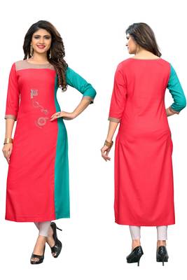 Pink embroidered rayon kurtis 5