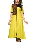 Yellow embroidered rayon kurtis