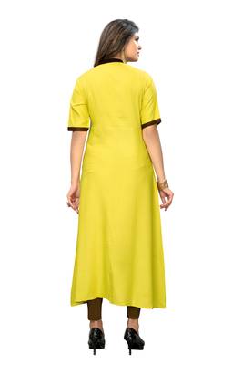 Yellow embroidered rayon kurtis 2