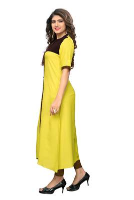 Yellow embroidered rayon kurtis 3