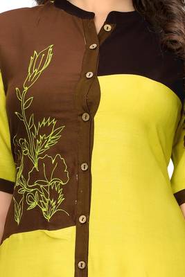 Yellow embroidered rayon kurtis 4