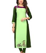 Light-green embroidered rayon kurtis