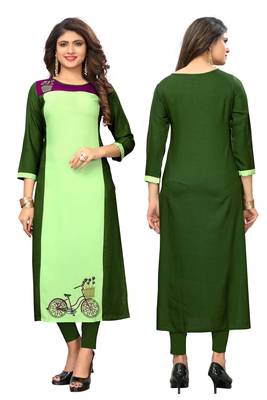 Light-green embroidered rayon kurtis 5
