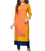 Orange embroidered rayon kurtis
