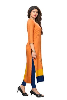 Orange embroidered rayon kurtis 3