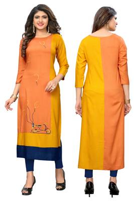 Orange embroidered rayon kurtis 5
