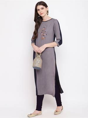Grey embroidered rayon kurtis 1