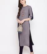 Grey embroidered rayon kurtis
