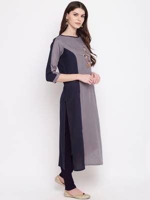 Grey embroidered rayon kurtis 3