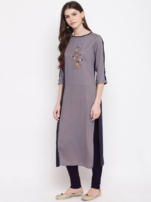 Grey embroidered rayon kurtis 4