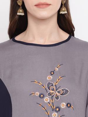 Grey embroidered rayon kurtis 5