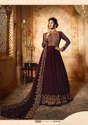 Maroon embroidered georgette anarkali salwar with dupatta 1