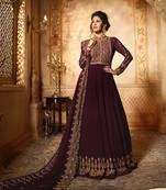 Maroon embroidered georgette anarkali salwar with dupatta