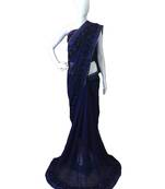 Navy Blue Woven Georgette Saree With Blouse