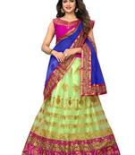 Green lace net semi stitched lehenga with dupatta