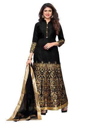Black fancy silk semi stitched lehenga with dupatta 1