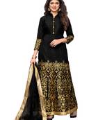 Black fancy silk semi stitched lehenga with dupatta