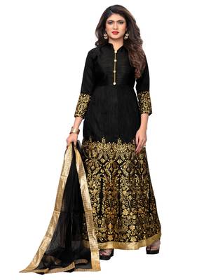Black fancy silk semi stitched lehenga with dupatta 2