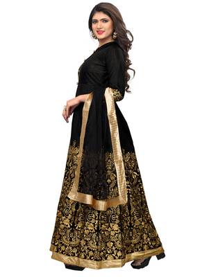 Black fancy silk semi stitched lehenga with dupatta 3