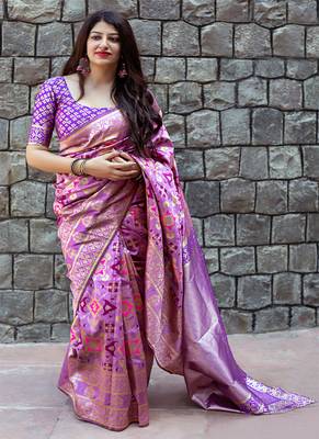 Monjolika Fashion Lavender woven silk blend saree with blouse 1