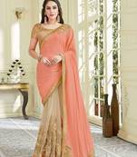 Peach Embroidered Net Saree With Blouse