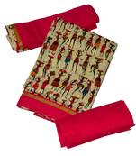 Pink Warli printed Dress Material with Chiffon dupatta