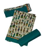 Green Warli printed Dress Material with Chiffon dupatta