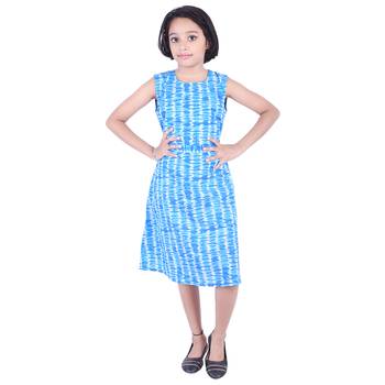 Blue printed cotton kids frocks 1