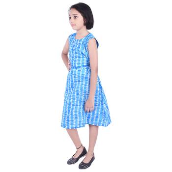 Blue printed cotton kids frocks 3