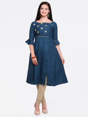 Dark-blue embroidered rayon kurtis 1