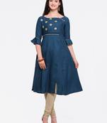 Dark-blue embroidered rayon kurtis