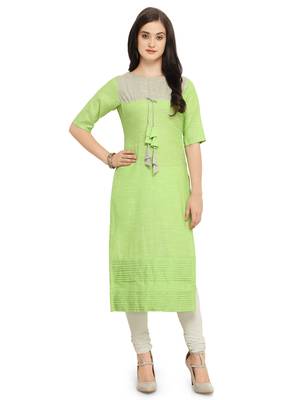 Light-green plain Khadi cotton kurtis 1