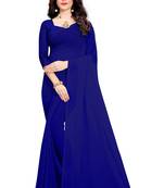 Royal blue plain georgette saree with blouse