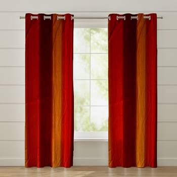 Fabzi Set of 2 Window Semi-Transparent Eyelet Polyester Curtains Maroon 1