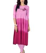Pink embroidered rayon embroidered kurtis