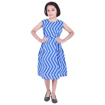 Blue printed cotton kids frocks 1