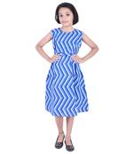 Blue printed cotton kids frocks