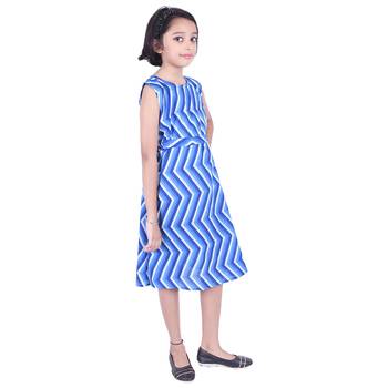 Blue printed cotton kids frocks 3