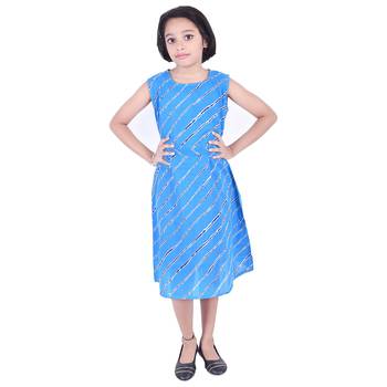 Blue printed cotton kids frocks 1