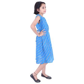 Blue printed cotton kids frocks 4