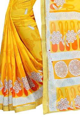 Yellow printed georgette saree with blouse 2