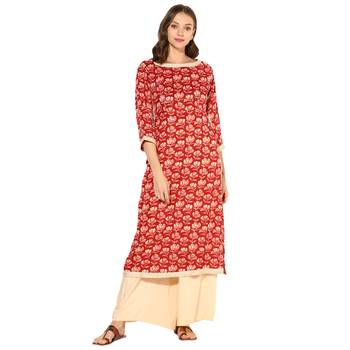 multicolor Rayon Digital Printed Long Anarkali Kurta With Solid Beige Rayon Palazzo Set. 1