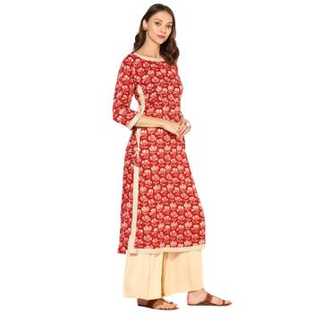 multicolor Rayon Digital Printed Long Anarkali Kurta With Solid Beige Rayon Palazzo Set. 2