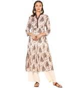 multicolor Rayon Digital Printed Long Anarkali Kurti With Solid Cream Rayon Palazzo Set