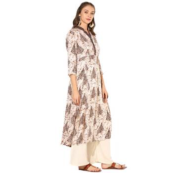 multicolor Rayon Digital Printed Long Anarkali Kurti With Solid Cream Rayon Palazzo Set 2