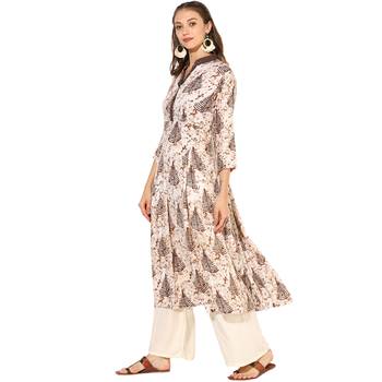 multicolor Rayon Digital Printed Long Anarkali Kurti With Solid Cream Rayon Palazzo Set 3