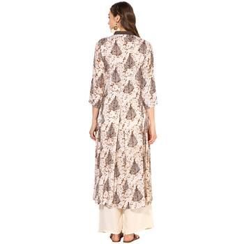 multicolor Rayon Digital Printed Long Anarkali Kurti With Solid Cream Rayon Palazzo Set 4