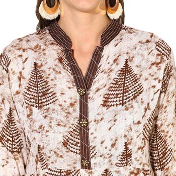 multicolor Rayon Digital Printed Long Anarkali Kurti With Solid Cream Rayon Palazzo Set 5