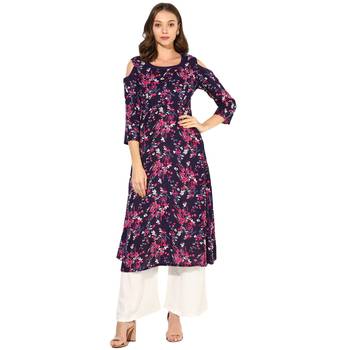 multicolor Rayon Digital Prints Long Anarkali Kurta With Solid Rayon Palazzo Set. 1