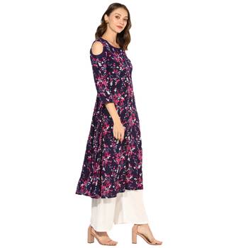 multicolor Rayon Digital Prints Long Anarkali Kurta With Solid Rayon Palazzo Set. 2